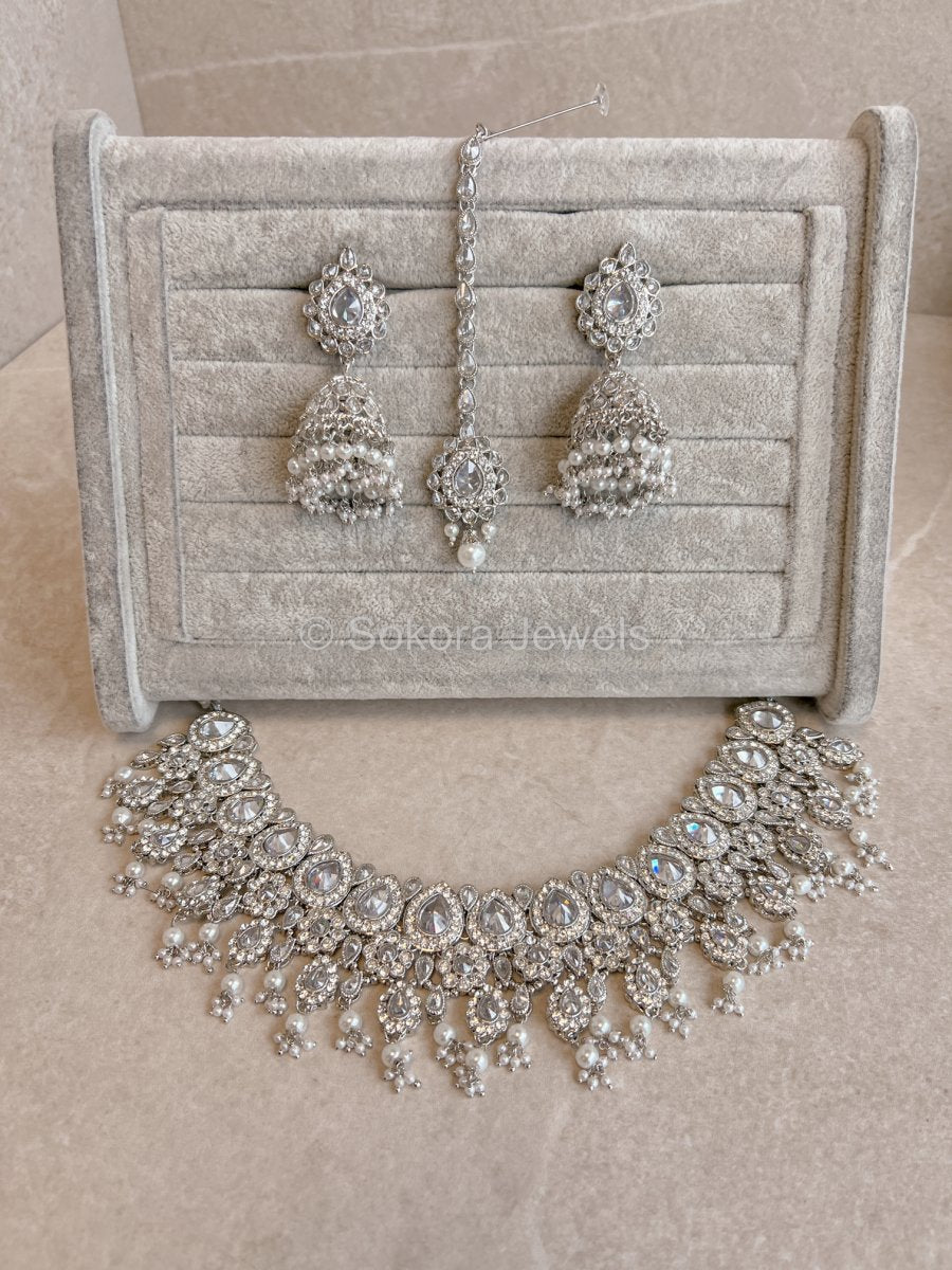 Mehnaaz Necklace Set - Silver - SOKORA JEWELSMehnaaz Necklace Set - Silver