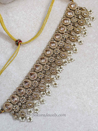 Mehnaaz Pearl Drop Choker Set - Champagne - SOKORA JEWELSMehnaaz Pearl Drop Choker Set - Champagne