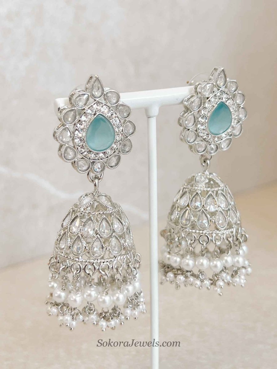 Mehnaaz Silver & Blue Necklace Set - SOKORA JEWELSMehnaaz Silver & Blue Necklace Set