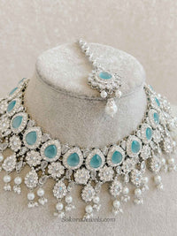 Mehnaaz Silver & Blue Necklace Set - SOKORA JEWELSMehnaaz Silver & Blue Necklace Set