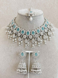 Mehnaaz Silver & Blue Necklace Set - SOKORA JEWELSMehnaaz Silver & Blue Necklace Set