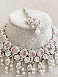 Mehnaaz Silver & Pink Necklace Set - SOKORA JEWELSMehnaaz Silver & Pink Necklace Set