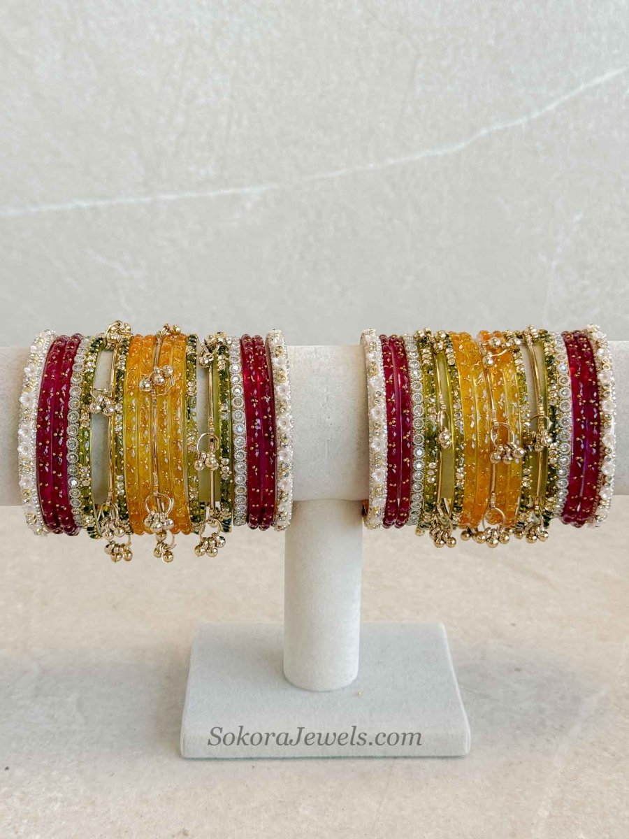 Mehndi Look Glass Bangles Set - 2.4 - SOKORA JEWELSMehndi Look Glass Bangles Set - 2.4BANGLES