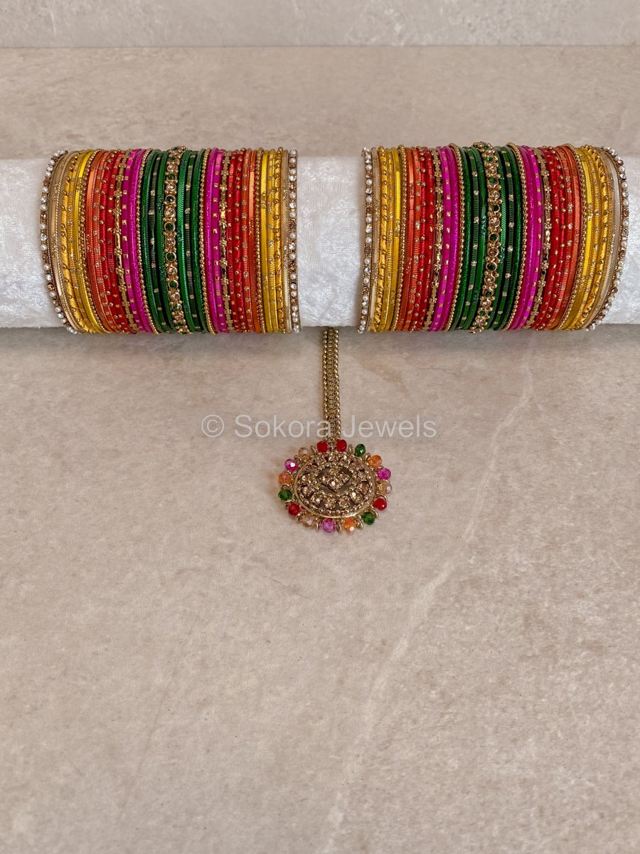 Mehreen Bangles & Tikka Box Set - Multicolour - SOKORA JEWELSMehreen Bangles & Tikka Box Set - Multicolour