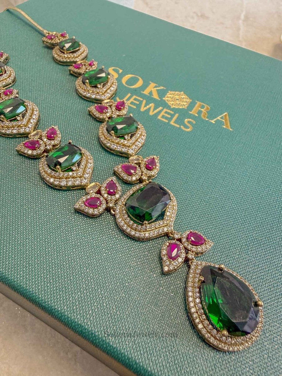 Mehrunisa Emerald & Ruby Bridal Necklace Set - SOKORA JEWELSMehrunisa Emerald & Ruby Bridal Necklace SetNECKLACE SETS