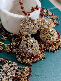 Mehrunisa Gold plated Bridal Choker set - Maroon - SOKORA JEWELSMehrunisa Gold plated Bridal Choker set - Maroon