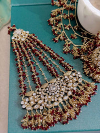 Mehrunisa Gold plated Bridal Choker set - Maroon - SOKORA JEWELSMehrunisa Gold plated Bridal Choker set - Maroon