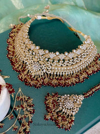 Mehrunisa Gold plated Bridal Choker set - Maroon - SOKORA JEWELSMehrunisa Gold plated Bridal Choker set - Maroon