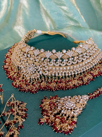Mehrunisa Gold plated Bridal Choker set - Red - SOKORA JEWELSMehrunisa Gold plated Bridal Choker set - Red