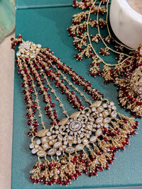 Mehrunisa Gold plated Bridal Choker set - Red - SOKORA JEWELSMehrunisa Gold plated Bridal Choker set - Red