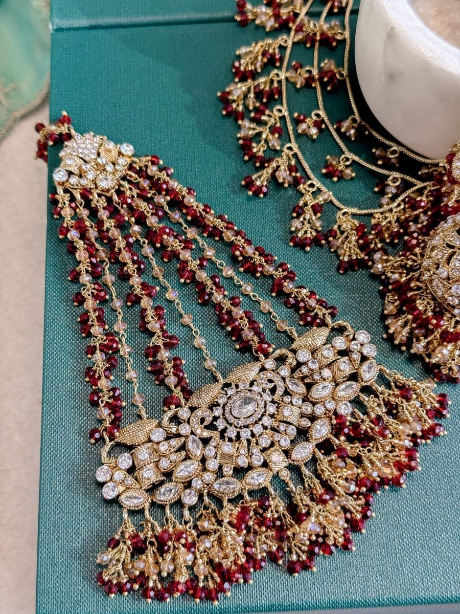 Mehrunisa Gold plated Bridal Choker set - Red - SOKORA JEWELSMehrunisa Gold plated Bridal Choker set - Red
