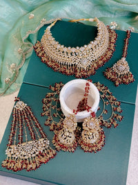Mehrunisa Gold plated Bridal Choker set - Red - SOKORA JEWELSMehrunisa Gold plated Bridal Choker set - Red