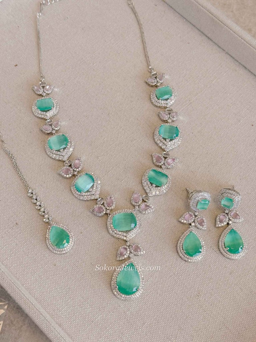 Mehrunisa Mint & Pink Bridal Necklace Set - SOKORA JEWELSMehrunisa Mint & Pink Bridal Necklace SetNECKLACE SETS