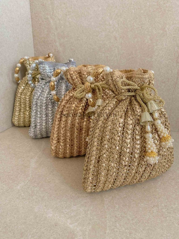 Metallic Braid Detail Potli Bag - 4 Colour Options - SOKORA JEWELSMetallic Braid Detail Potli Bag - 4 Colour Options