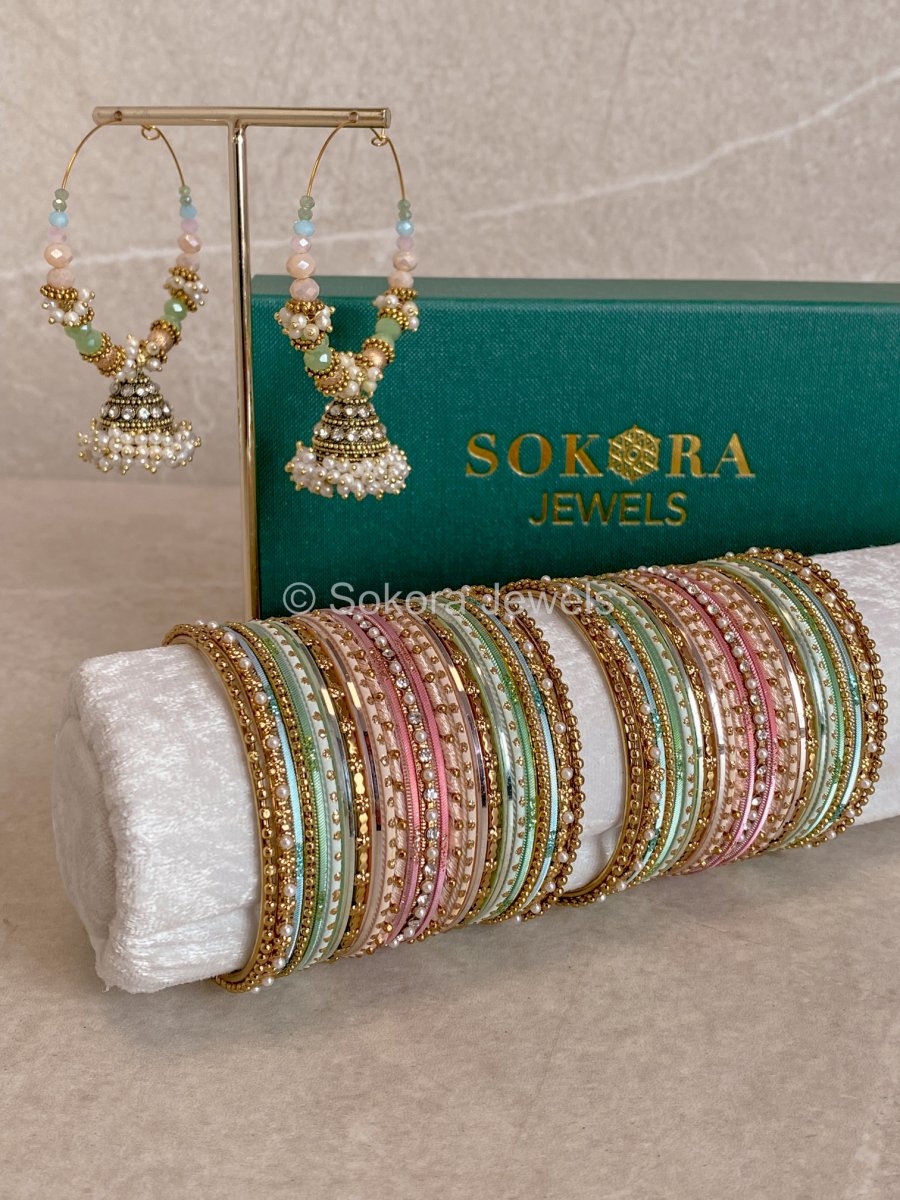 Midi Bangle & Jhumka set - Pastels - SOKORA JEWELSMidi Bangle & Jhumka set - PastelsBANGLES