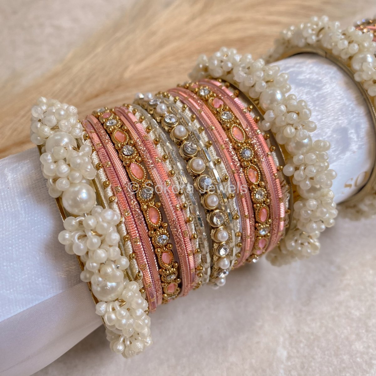 Midi Pearly Cluster Bangle Set - Peachy Pink - SOKORA JEWELSMidi Pearly Cluster Bangle Set - Peachy PinkBANGLES