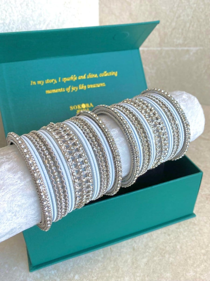 Midi Sparkling Silver Bangle Set - 3 Colour Options - SOKORA JEWELSMidi Sparkling Silver Bangle Set - 3 Colour OptionsBANGLES