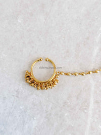 Mini Gold Bridal Nath with Beaded Chain - SOKORA JEWELSMini Gold Bridal Nath with Beaded Chain