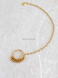 Mini Gold Bridal Nath with Beaded Chain - SOKORA JEWELSMini Gold Bridal Nath with Beaded Chain