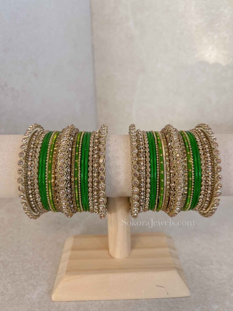 Chunky Jodha Bangle Set Green – SOKORA JEWELS