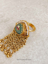 Mint & Gold Ball Tasselled Ring - SOKORA JEWELSMint & Gold Ball Tasselled RingRING
