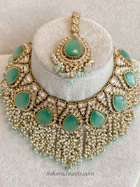 Mint Tasselled Bridal Necklace set - SOKORA JEWELSMint Tasselled Bridal Necklace setNECKLACE SETS