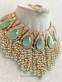 Mint Tasselled Bridal Necklace set - SOKORA JEWELSMint Tasselled Bridal Necklace setNECKLACE SETS
