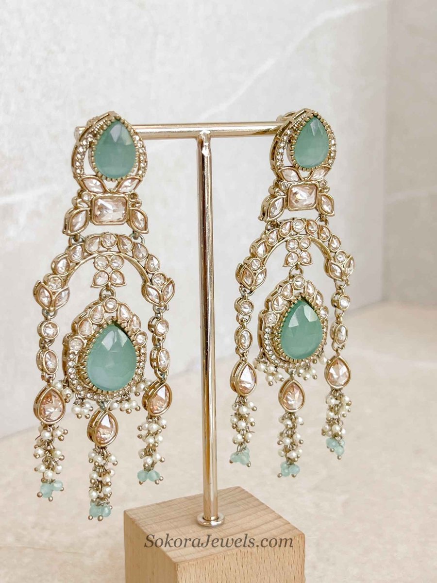 Mint Tasselled Bridal Necklace set - SOKORA JEWELSMint Tasselled Bridal Necklace setNECKLACE SETS