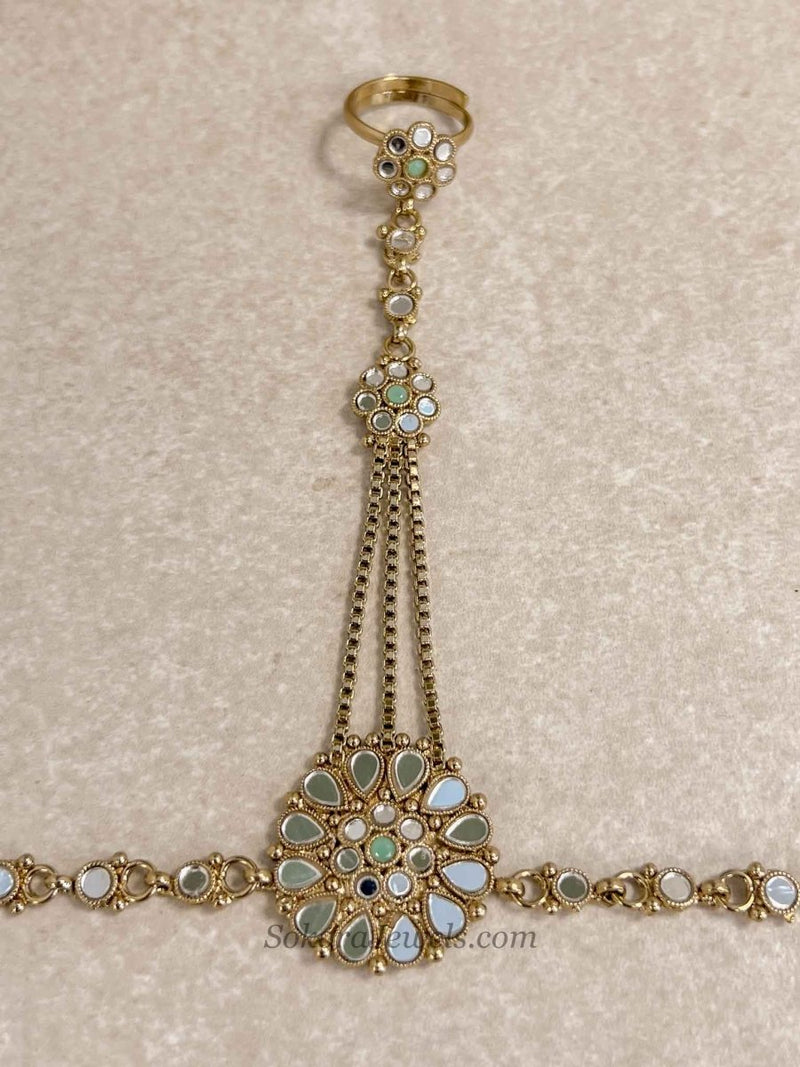 Mirror and Mint Hand Chain - SOKORA JEWELSMirror and Mint Hand Chain