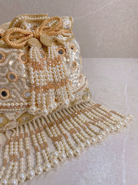 Mirror & Beaded Tassel Detail Bag - Light Gold - SOKORA JEWELSMirror & Beaded Tassel Detail Bag - Light Gold