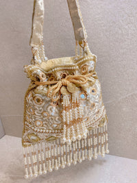 Mirror & Beaded Tassel Detail Bag - Light Gold - SOKORA JEWELSMirror & Beaded Tassel Detail Bag - Light Gold