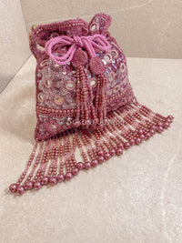 Mirror & Beaded Tassel Detail Bag - Mauve - SOKORA JEWELSMirror & Beaded Tassel Detail Bag - Mauve