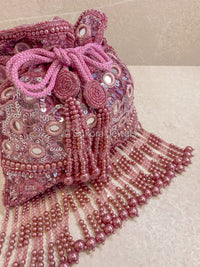 Mirror & Beaded Tassel Detail Bag - Mauve - SOKORA JEWELSMirror & Beaded Tassel Detail Bag - Mauve