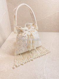 Mirror & Beaded Tassel Detail Bag - White - SOKORA JEWELSMirror & Beaded Tassel Detail Bag - White