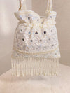 Mirror & Beaded Tassel Detail Bag - White - SOKORA JEWELSMirror & Beaded Tassel Detail Bag - White