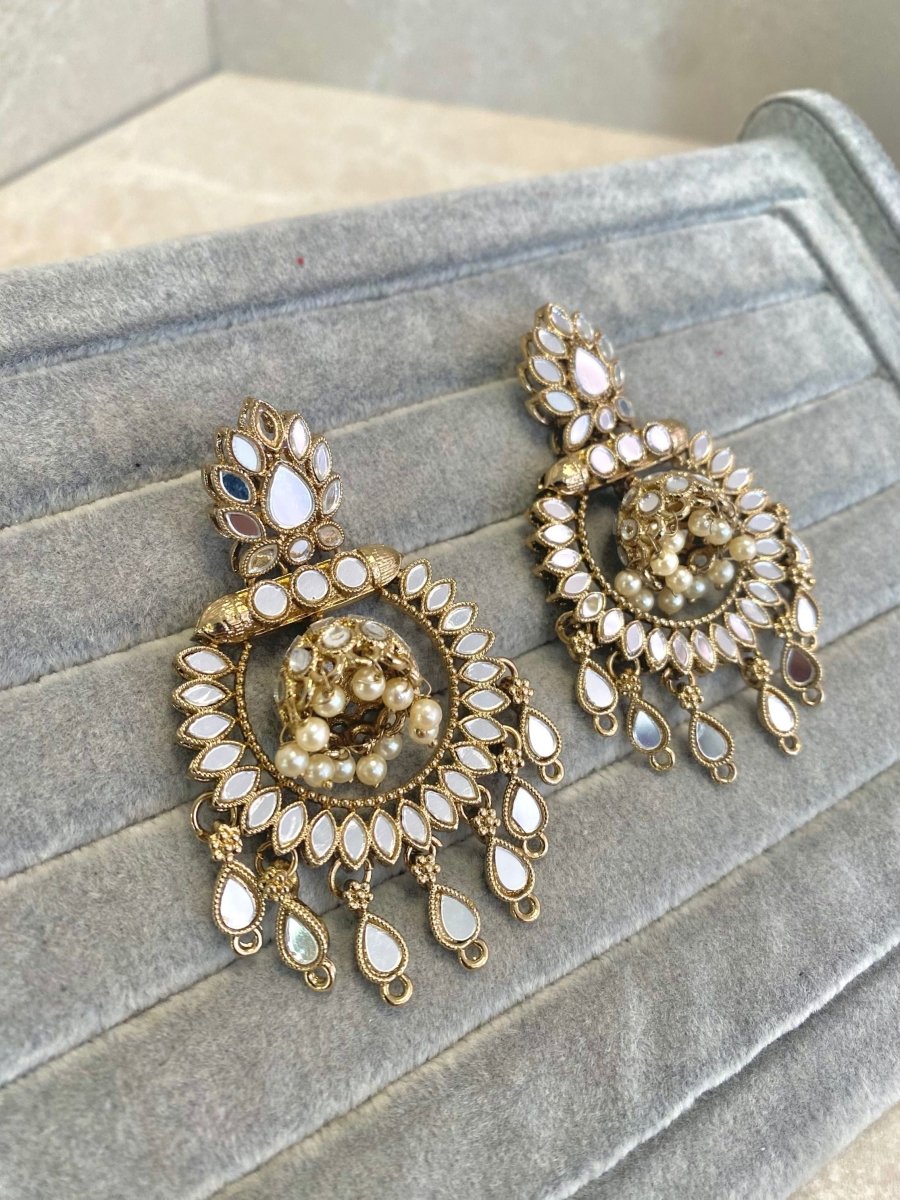 Mirror Chandbali Earrings - SOKORA JEWELSMirror Chandbali Earrings