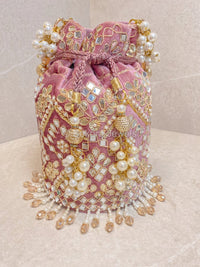 Mirror Detail Potli Bag - Dusky Pink - SOKORA JEWELSMirror Detail Potli Bag - Dusky Pink