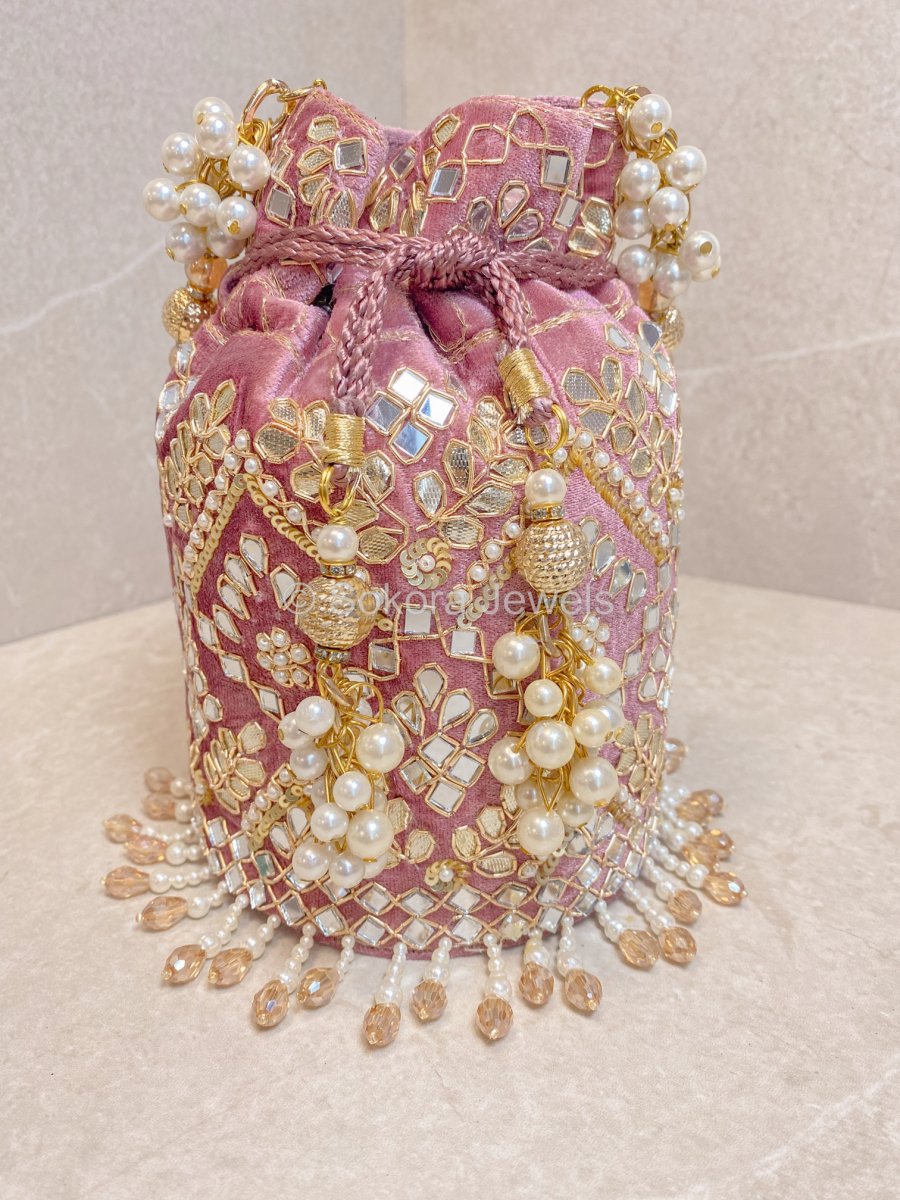 Mirror Detail Potli Bag - Dusky Pink - SOKORA JEWELSMirror Detail Potli Bag - Dusky Pink