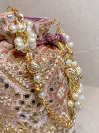 Mirror Detail Potli Bag - Pink - SOKORA JEWELSMirror Detail Potli Bag - Pink