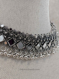 Mirror Oxidized Silver Necklace and Earrings - SOKORA JEWELSMirror Oxidized Silver Necklace and Earrings