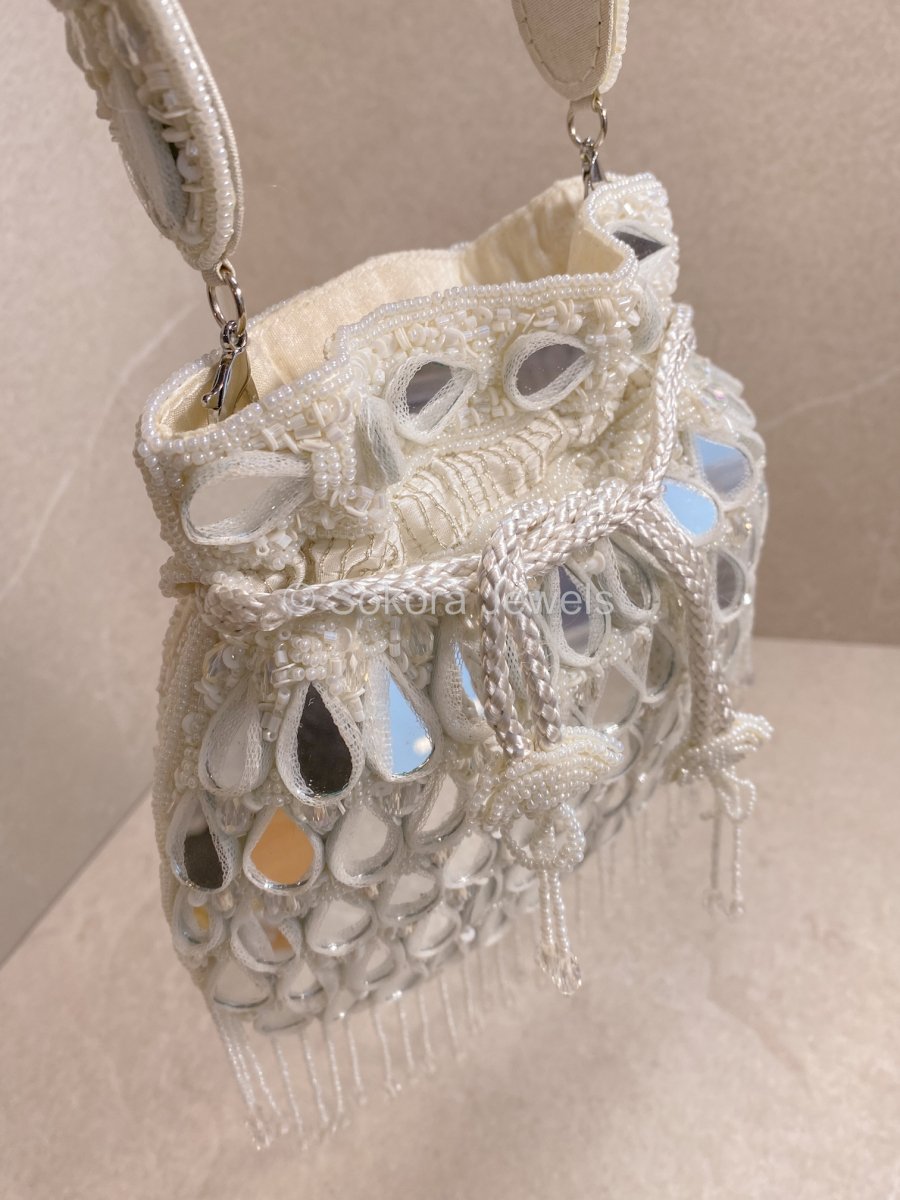 Mirror & Tassel Bag - White - SOKORA JEWELSMirror & Tassel Bag - White