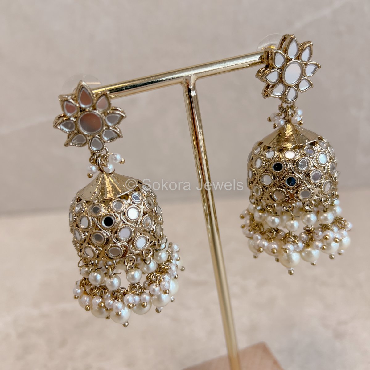 Mirrored Jhumka Earrings (Some imperfections) - SOKORA JEWELSMirrored Jhumka Earrings (Some imperfections)