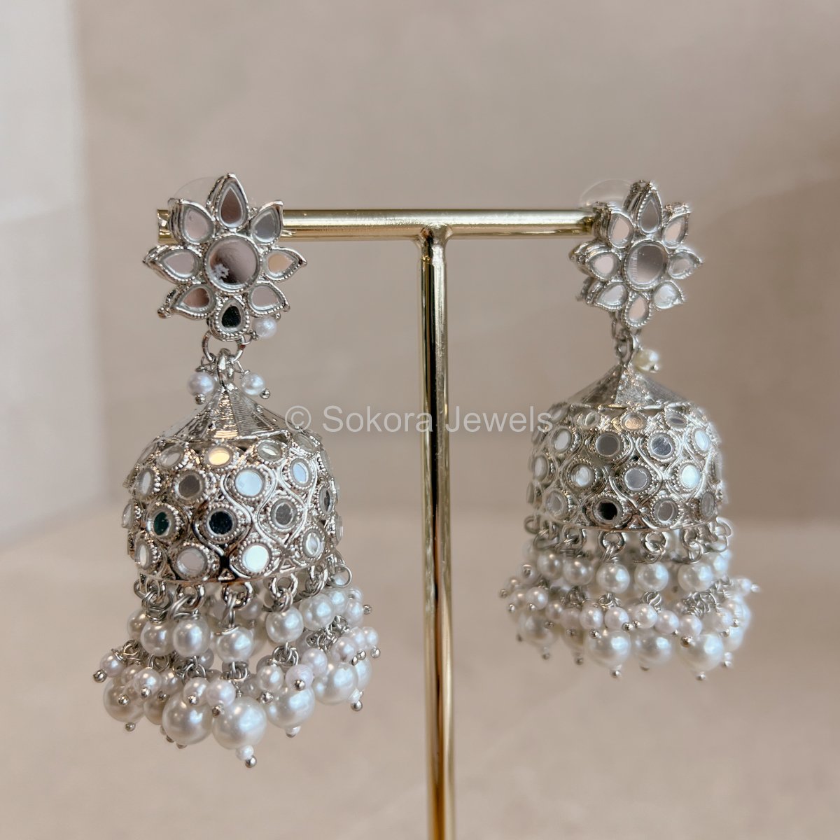 Mirrored Silver Jhumka Earrings (Some imperfections) - SOKORA JEWELSMirrored Silver Jhumka Earrings (Some imperfections)