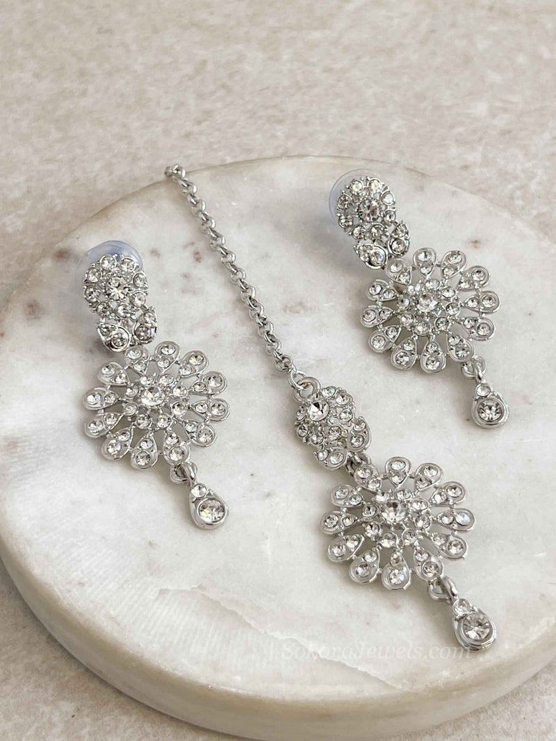 Mital Small Silver Earring & Tikka set - SOKORA JEWELSMital Small Silver Earring & Tikka set