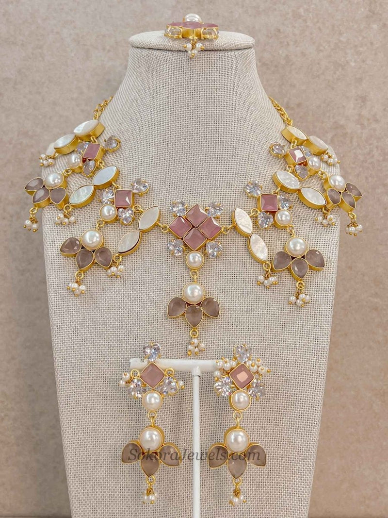 Modern Blossom Gemstone & Pearl Necklace Sets - SOKORA JEWELSModern Blossom Gemstone & Pearl Necklace Sets