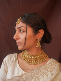 Mohal Bridal Necklace Set – Gold Plated Kundan Choker Set - SOKORA JEWELSMohal Bridal Necklace Set – Gold Plated Kundan Choker Set