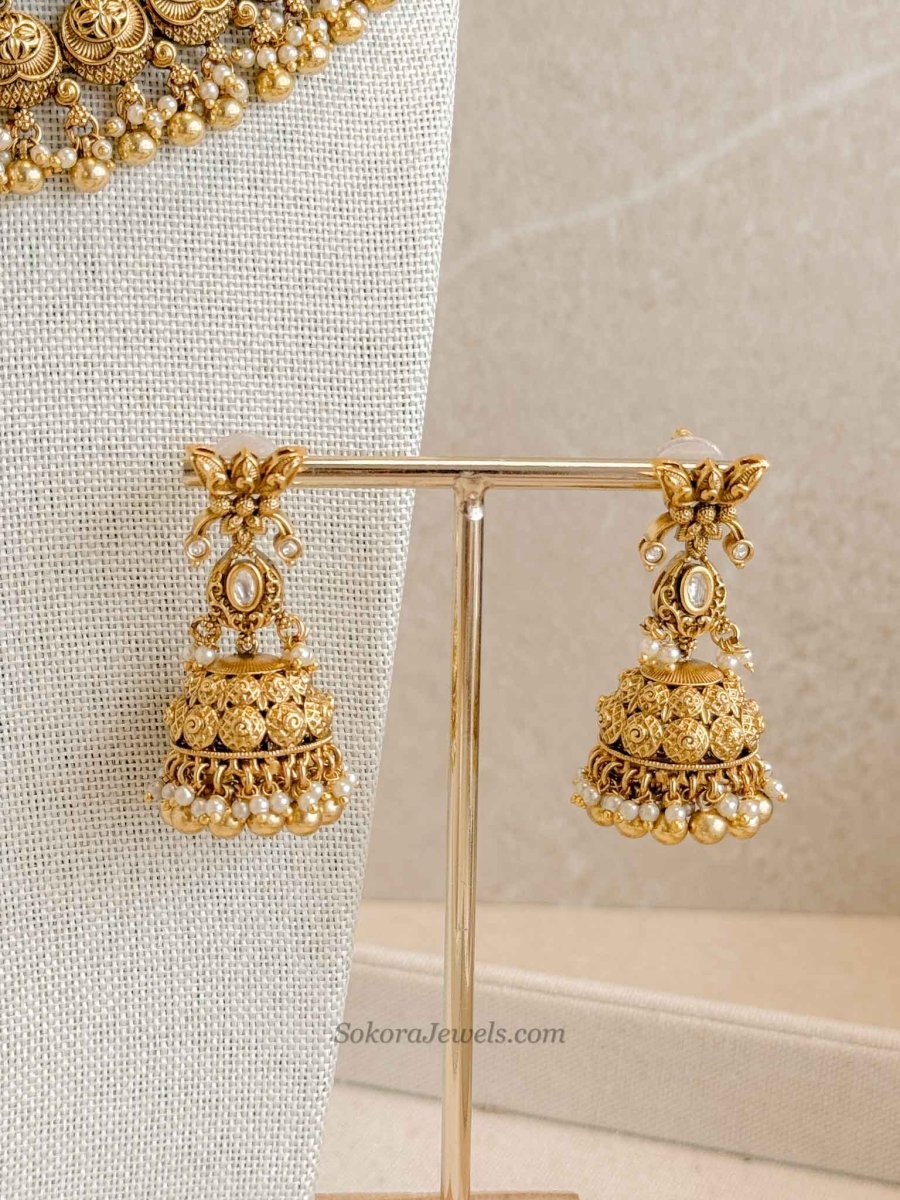 Mohal Bridal Necklace Set – Gold Plated Kundan Choker Set - SOKORA JEWELSMohal Bridal Necklace Set – Gold Plated Kundan Choker Set