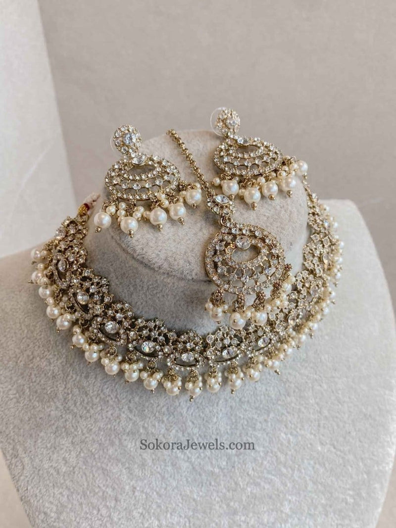 Mona Clear Gold Necklace Set - SOKORA JEWELSMona Clear Gold Necklace Set