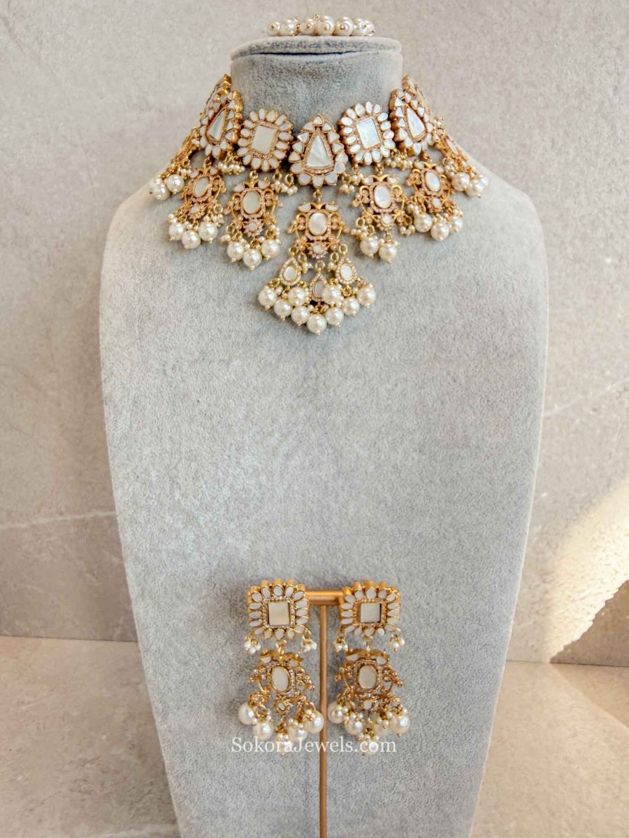 Mother of Pearl Bridal Choker Set – Gold Plated Heritage (Sample Piece) - SOKORA JEWELSMother of Pearl Bridal Choker Set – Gold Plated Heritage (Sample Piece)NECKLACE SETS