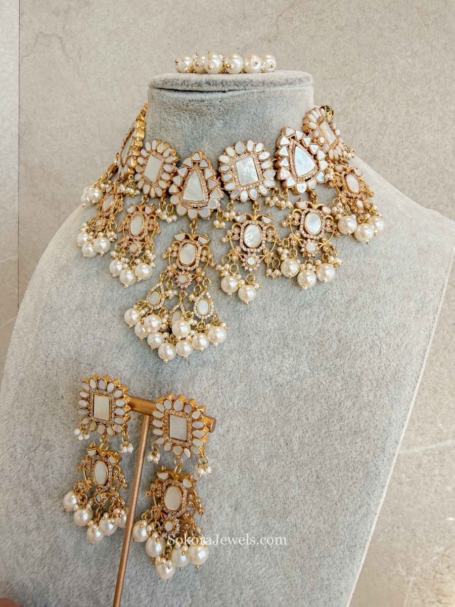 Mother of Pearl Bridal Choker Set – Gold Plated Heritage (Sample Piece) - SOKORA JEWELSMother of Pearl Bridal Choker Set – Gold Plated Heritage (Sample Piece)NECKLACE SETS